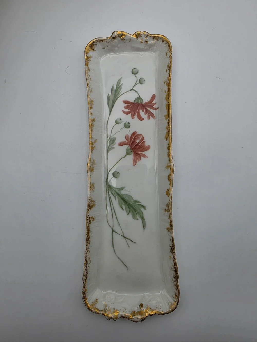 Antique Jean Pouyat Limoges (JPL) Hand-Painted Porcelain Floral Tray 8.5
